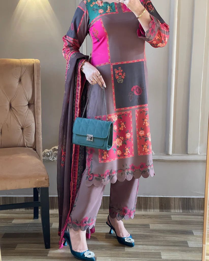 DIGITAL PRINTED SWISS LAWN 3pcs (Rose Patch Elegance