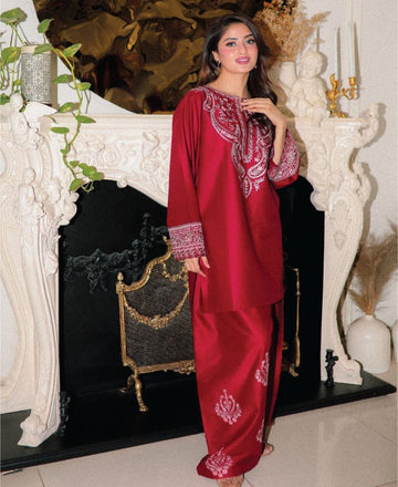 Most Viral Sajal Ali Red 2 Pcs Suit