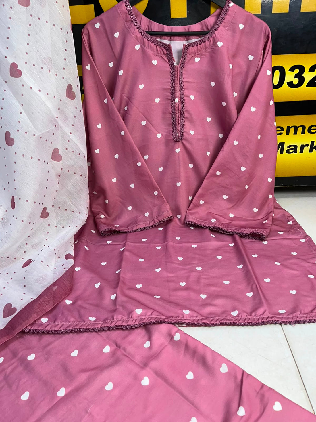 Most Viral Pink Heart  3Pcs Suit